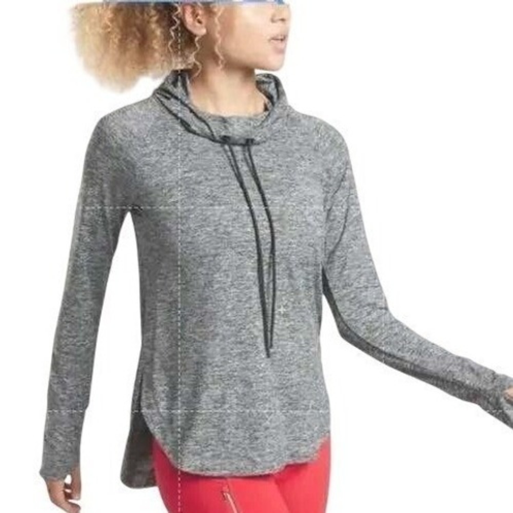Athleta Hoodie Space Dye Women Small Grey Thumbhole Pullover Activewear